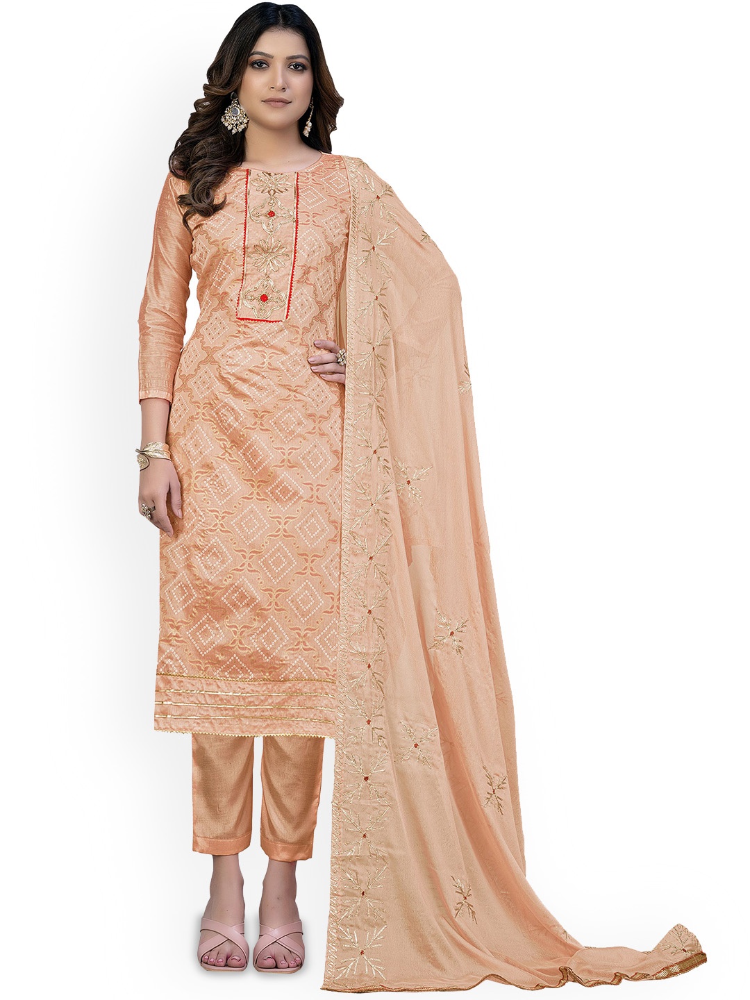 

Maroosh Ethnic Motifs Embroidered Unstitched Dress Material, Peach