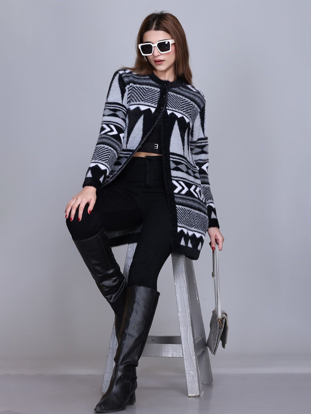 

Winter Wonders Women Self Design Woollen Cardigan, Black