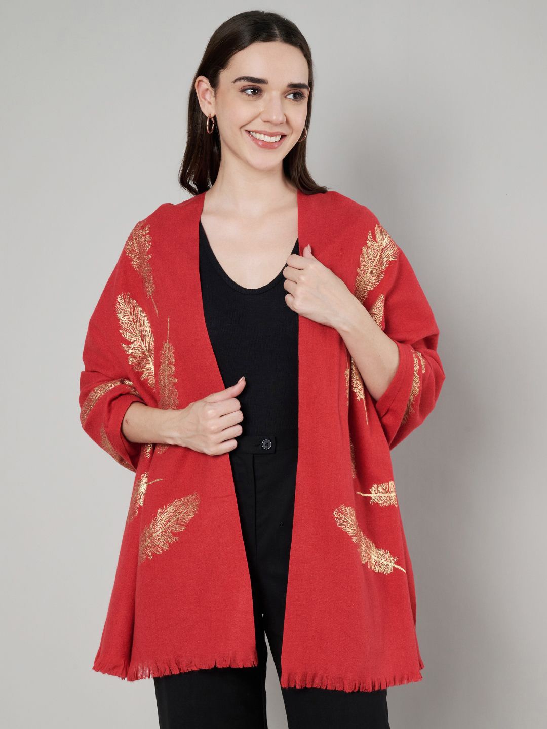 

MUFFLY Women Printed Woolen Stole, Red