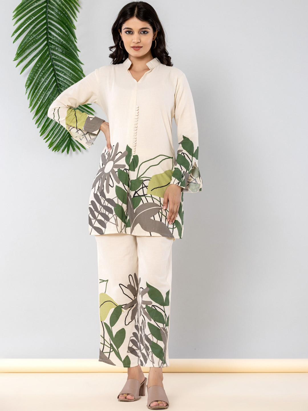 

JAIPURI BUNAAI Printed Tunic With Trousers Co-Ords, White