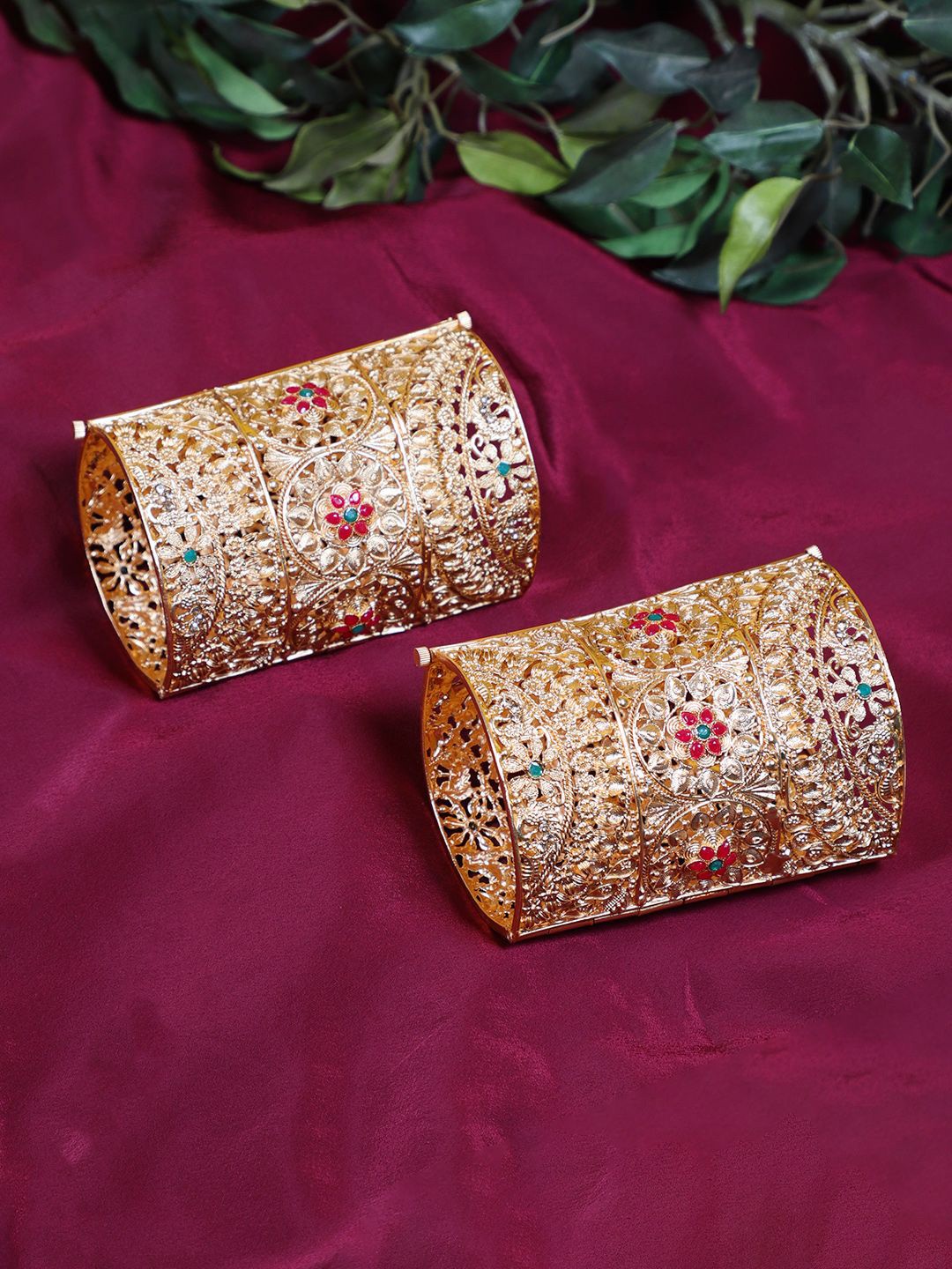 

FIROZA Set Of 2 Gold Plated Stones-Studded Bangles