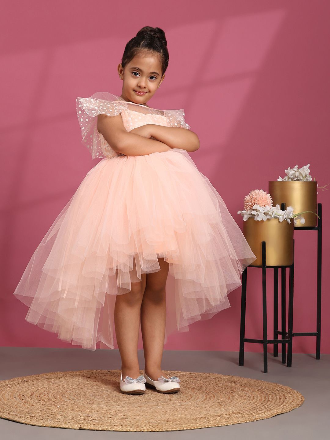 

Toy Balloon kids Girls Applique Net Fit & Flare Dress, Peach