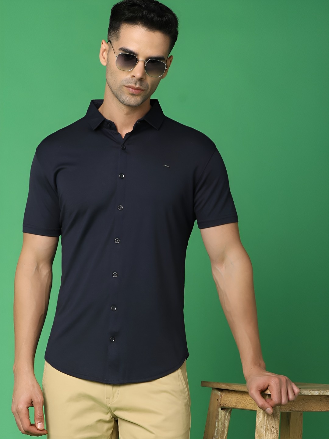 

V-Mart Men Henley Neck Slim Fit T-shirt, Navy blue