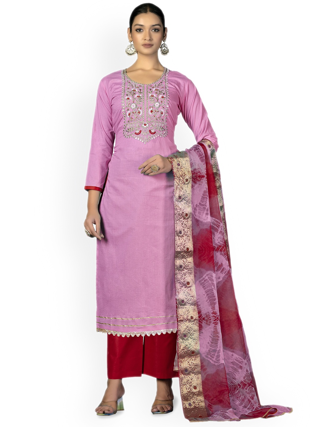 

Maroosh Floral Embroidered Unstitched Dress Material, Pink
