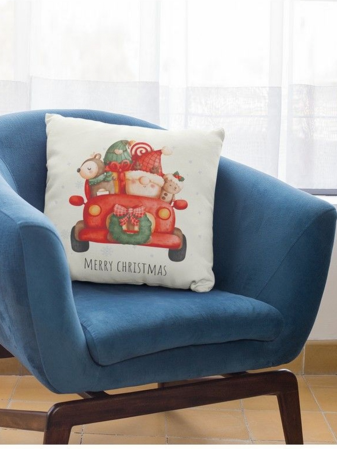 

THEYAYACAFE White & Red Graphic Printed Square Shaped Cushion Cover