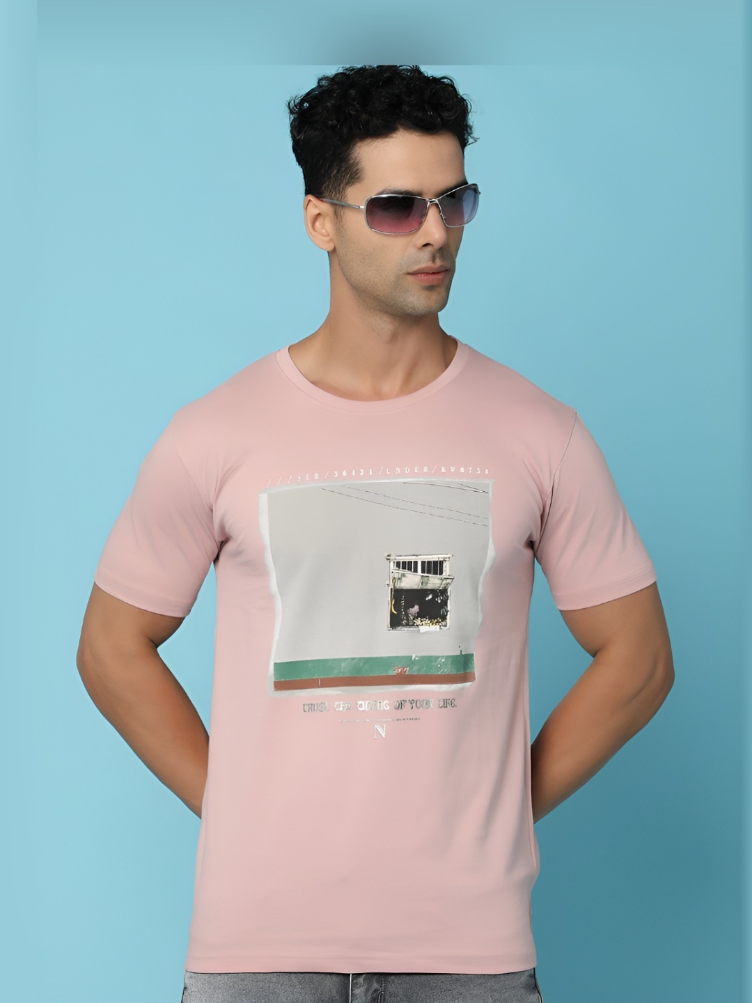 

V-Mart Men Graphic Printed Round Neck Cotton T-shirt, Pink