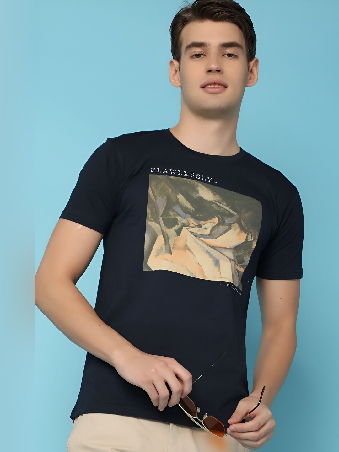 

V-Mart Men Graphic Printed Round Neck Cotton T-shirt, Navy blue