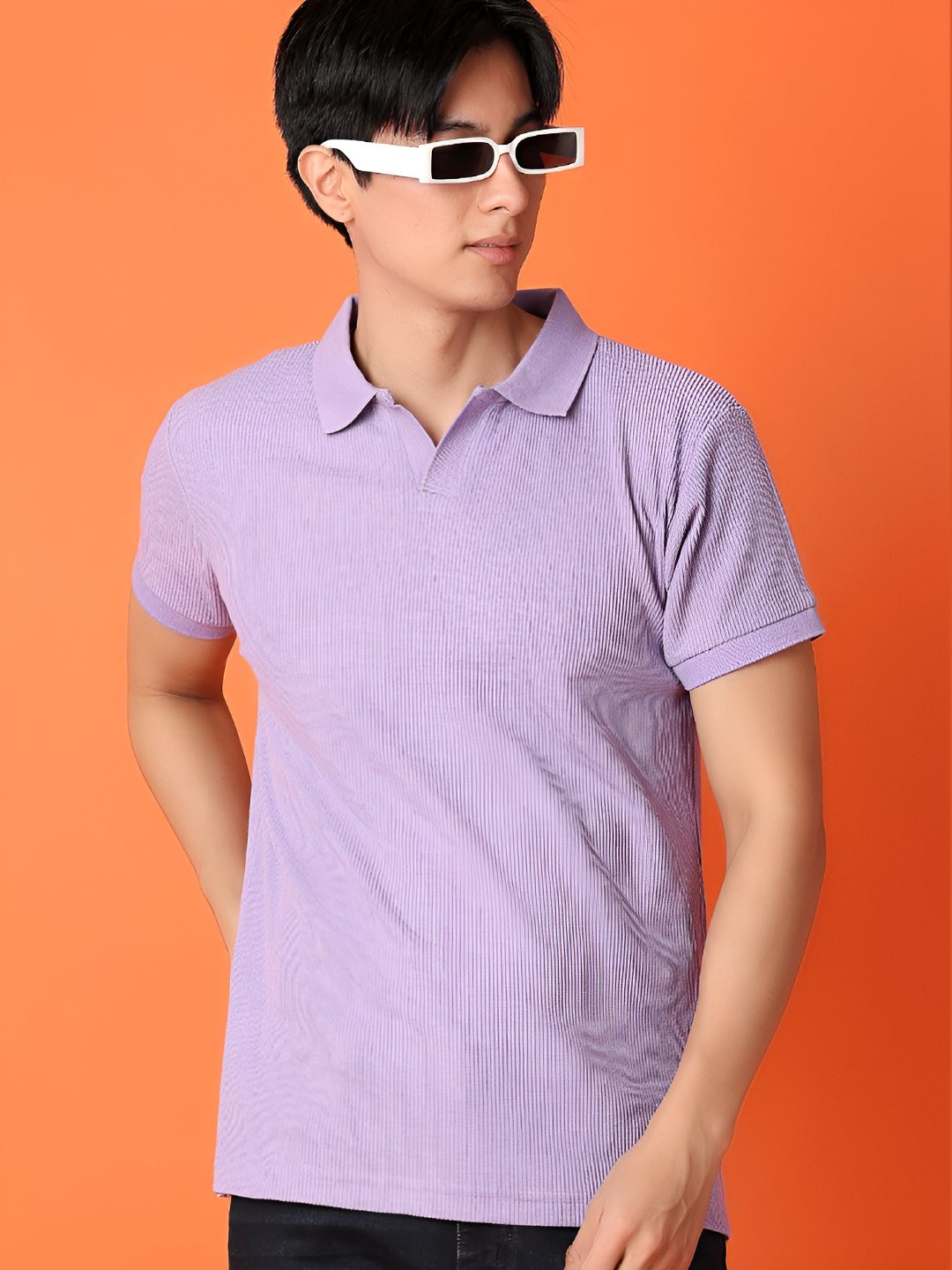 

V-Mart Men Solid Polo Collar Cotton Slim Fit T-shirt, Lavender