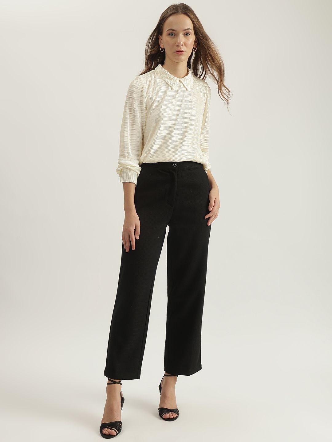 

CENTRESTAGE Women Shirt Style Shirt Collar Three-Quarter Sleeves Top, Cream