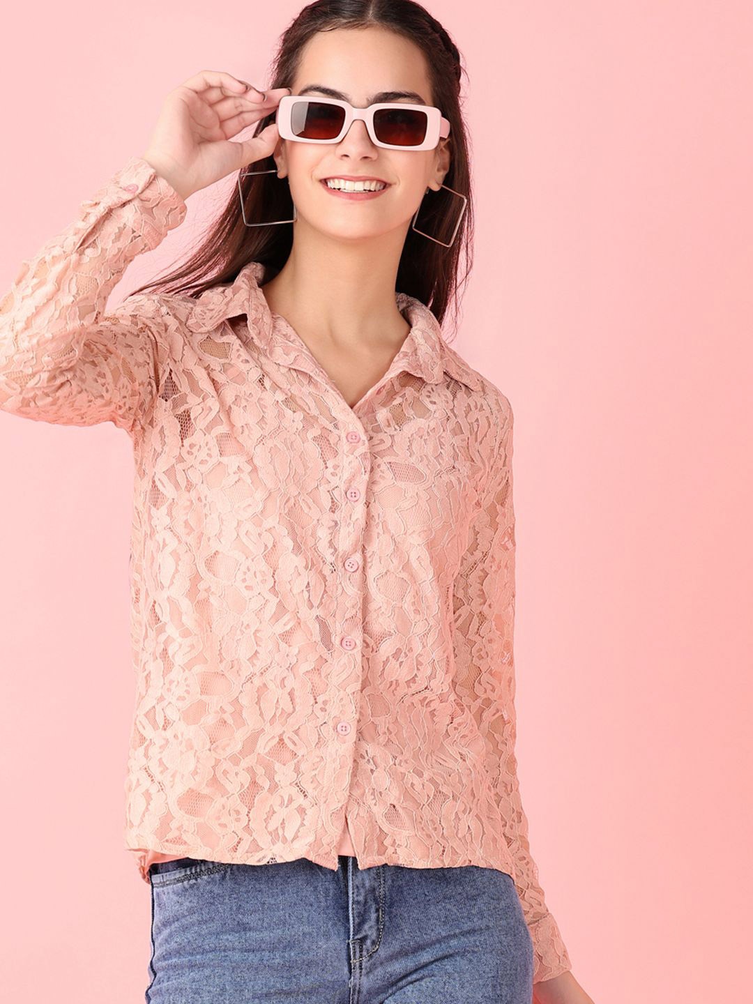 

V-Mart Women Spread Collar Textured Casual Shirt, Pink