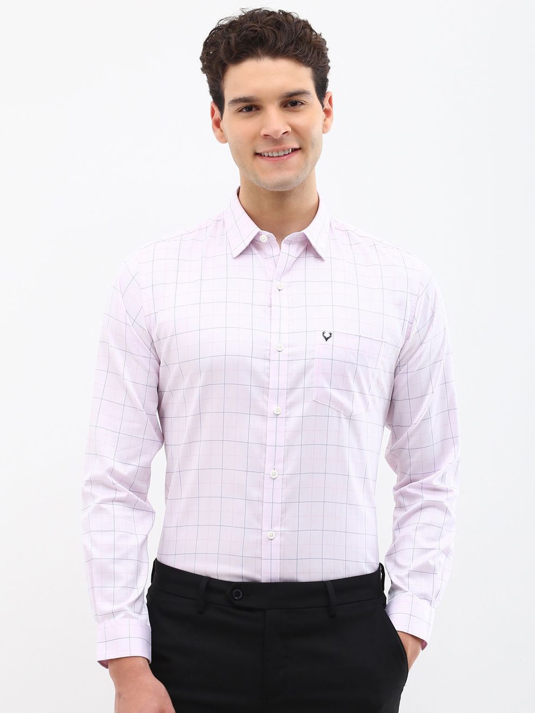 

Allen Solly Men Spread Collar Tartan Checked Cotton Slim Fit Formal Shirt, Pink