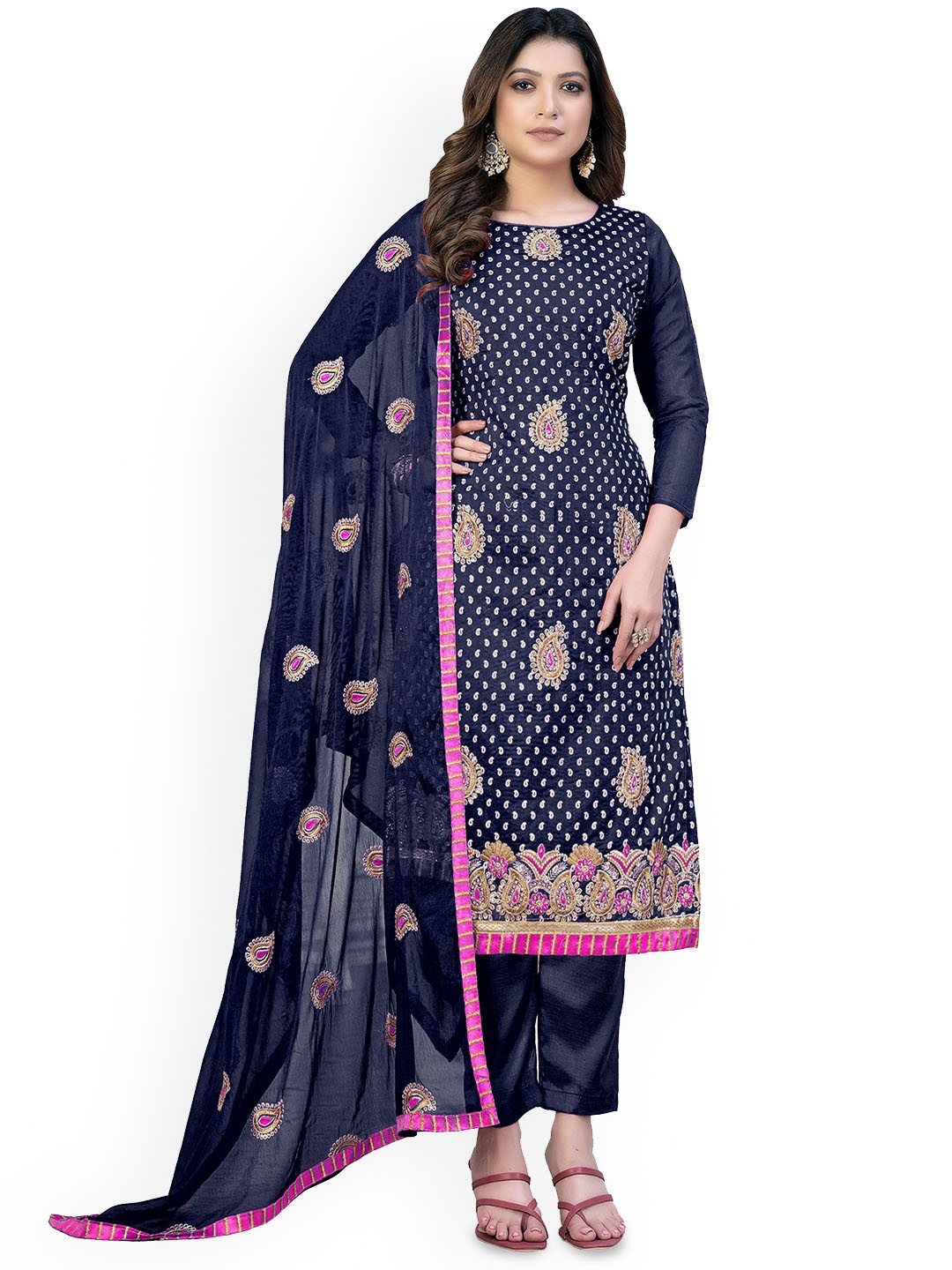 

Maroosh Floral Embroidered Unstitched Dress Material, Blue