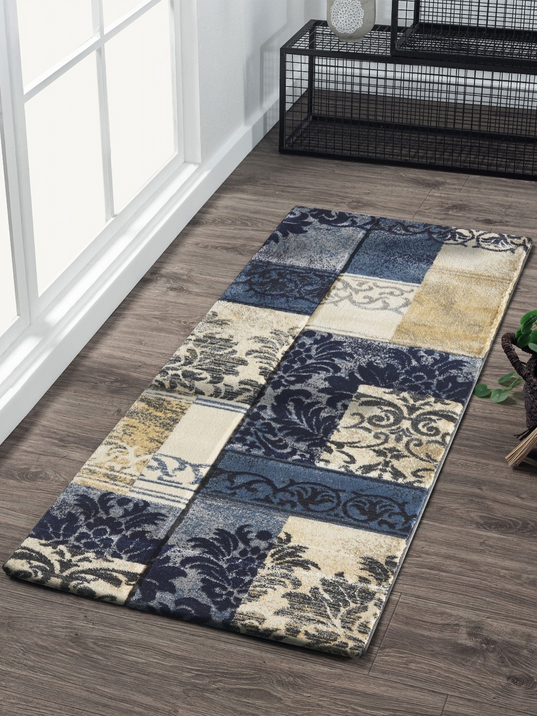 

OBSESSIONS Blue and Black Ethnic Motifs Textured Bedside Runner