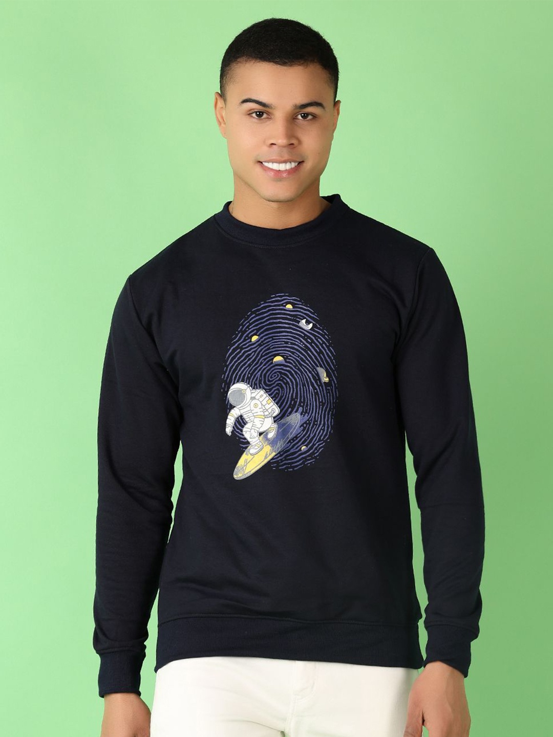 

V-Mart Men Printed Round Neck Pullover Sweatshirt, Navy blue