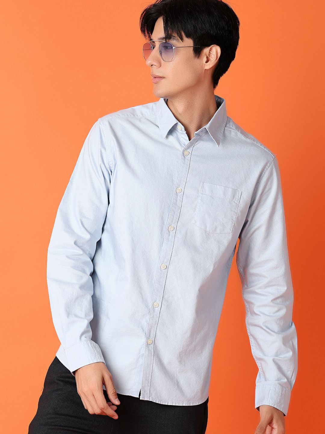 

V-Mart Men Spread Collar Solid Cotton Casual Shirt, Blue