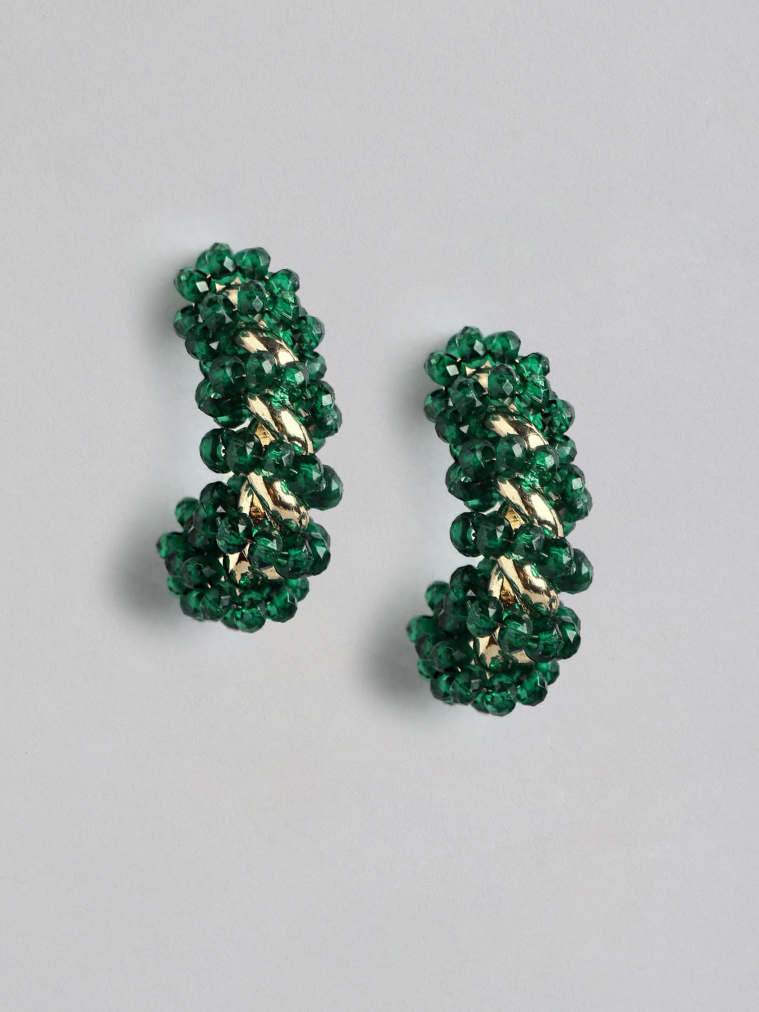 

Forever New Gold-Plated Beaded Circular Half Hoop Earrings, Green