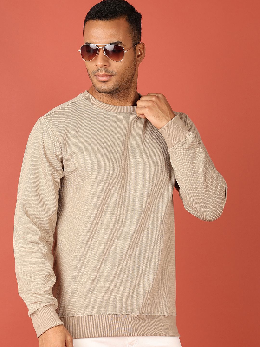 

V-Mart Men Solid Casual Round Neck Sweatshirt, Beige