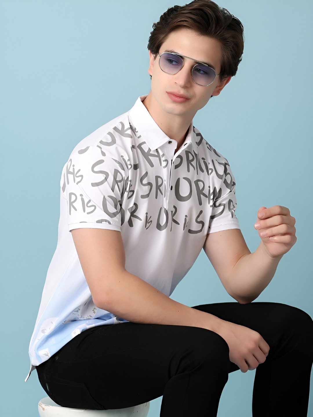 

V-Mart Men Typography Printed Polo Collar Cotton T-shirt, White