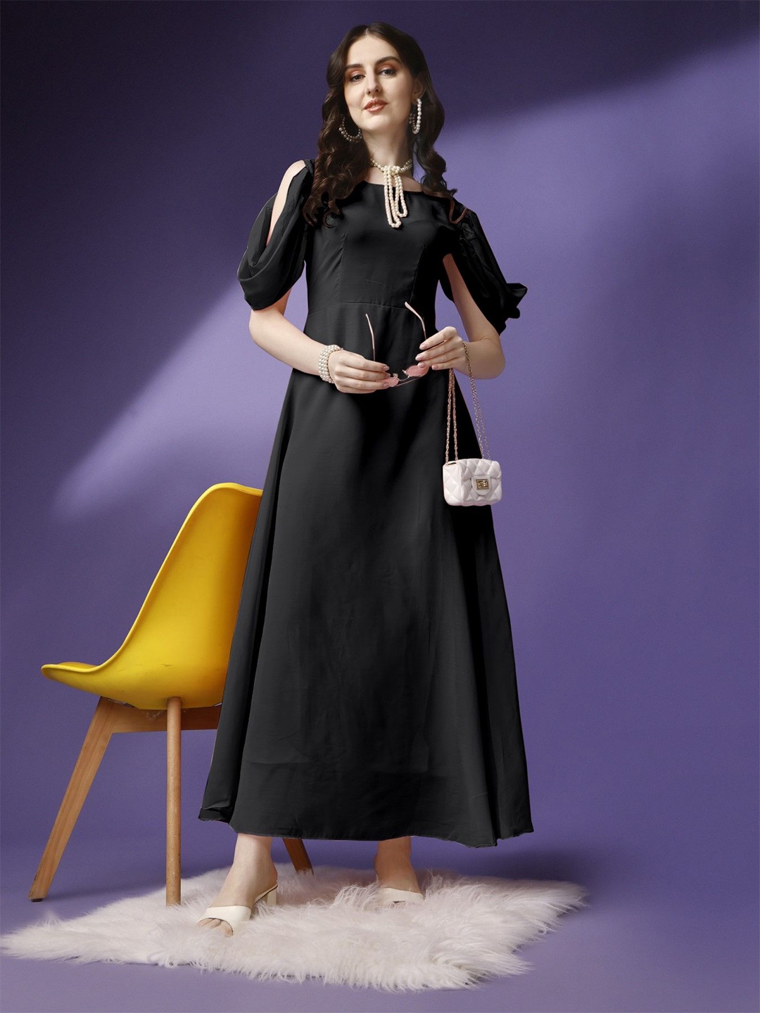 

Raiyani Enterprise Women Fit & Flare Maxi Dress, Black