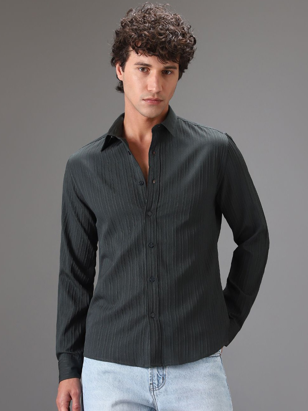 

Banana Club Men Classic Slim Fit Opaque Casual Shirt, Grey