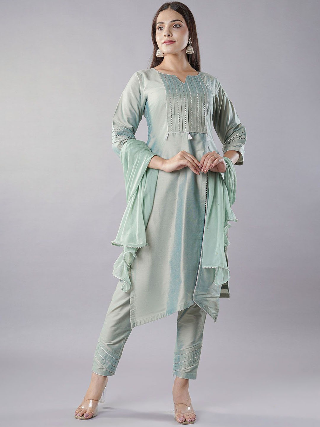 

Utsav Fashion Yoke Design Gotta Patti Kurta with Trouser & Dupatta, Sea green