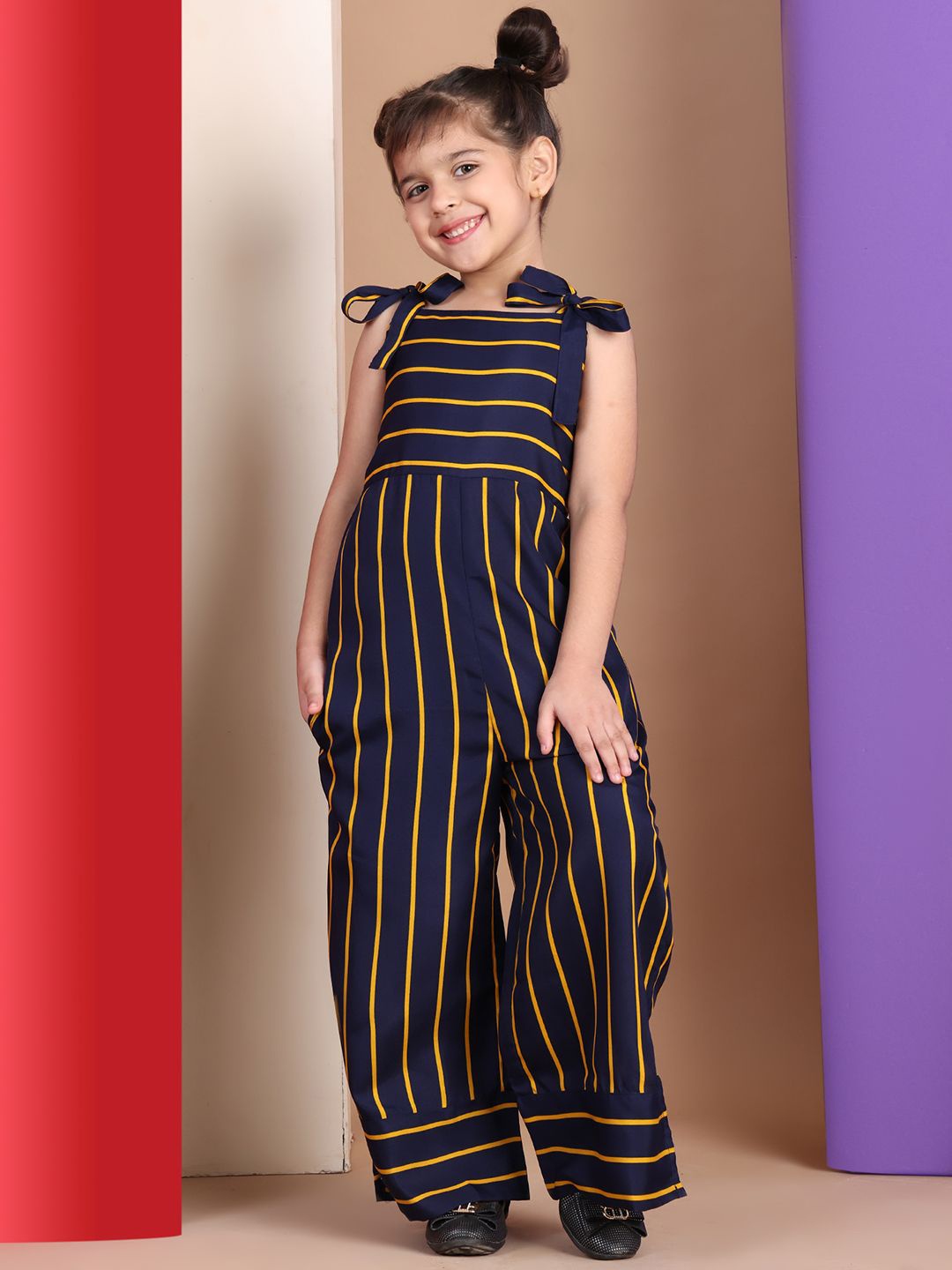 

Baawri Girls Striped Basic Jumpsuit, Navy blue