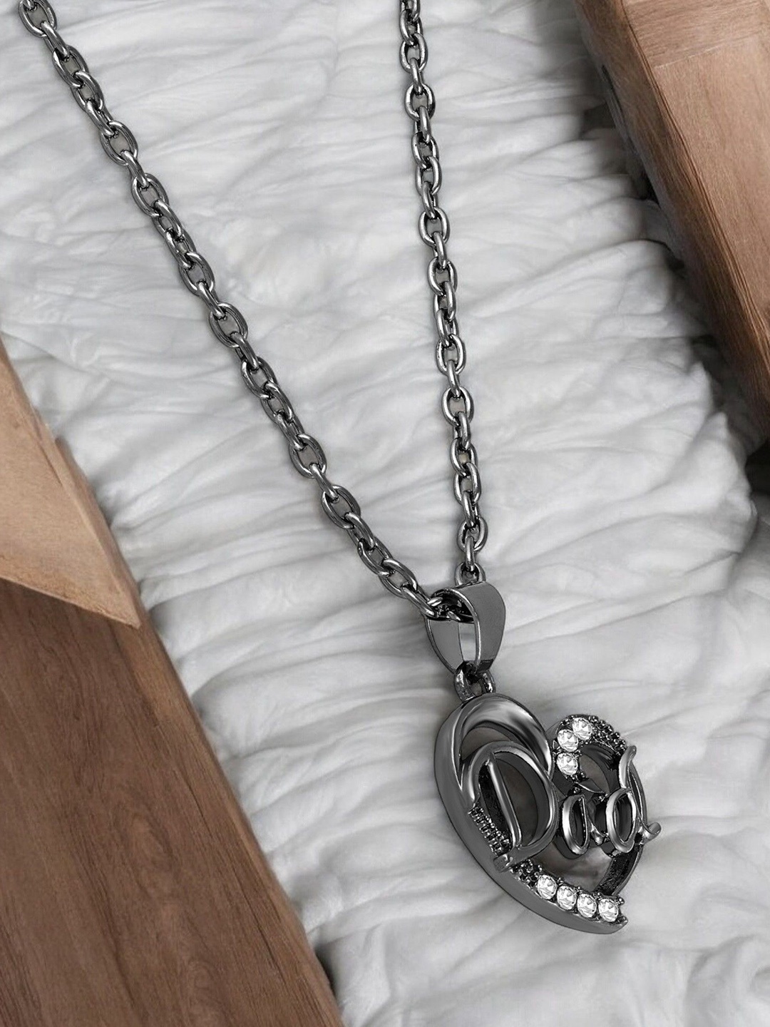

Mahi Stone Studded Love You Dad Heart Shaped Pendant with Chain, Silver