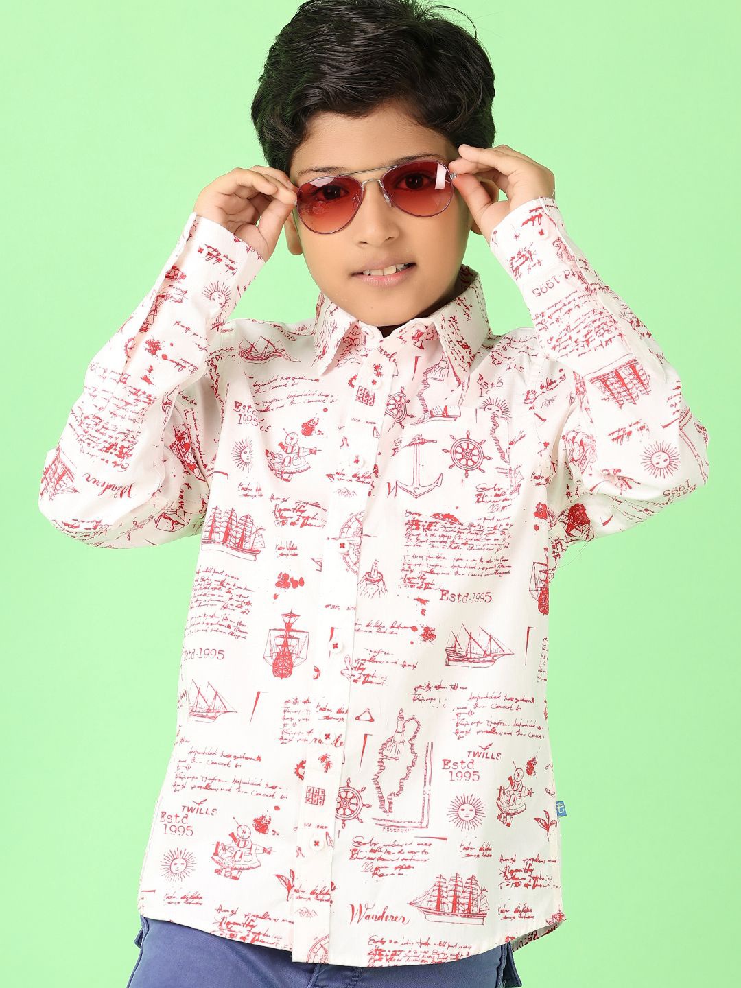 

V-Mart Boys Spread Collar Typography Printed Cotton Casual Shirt, White
