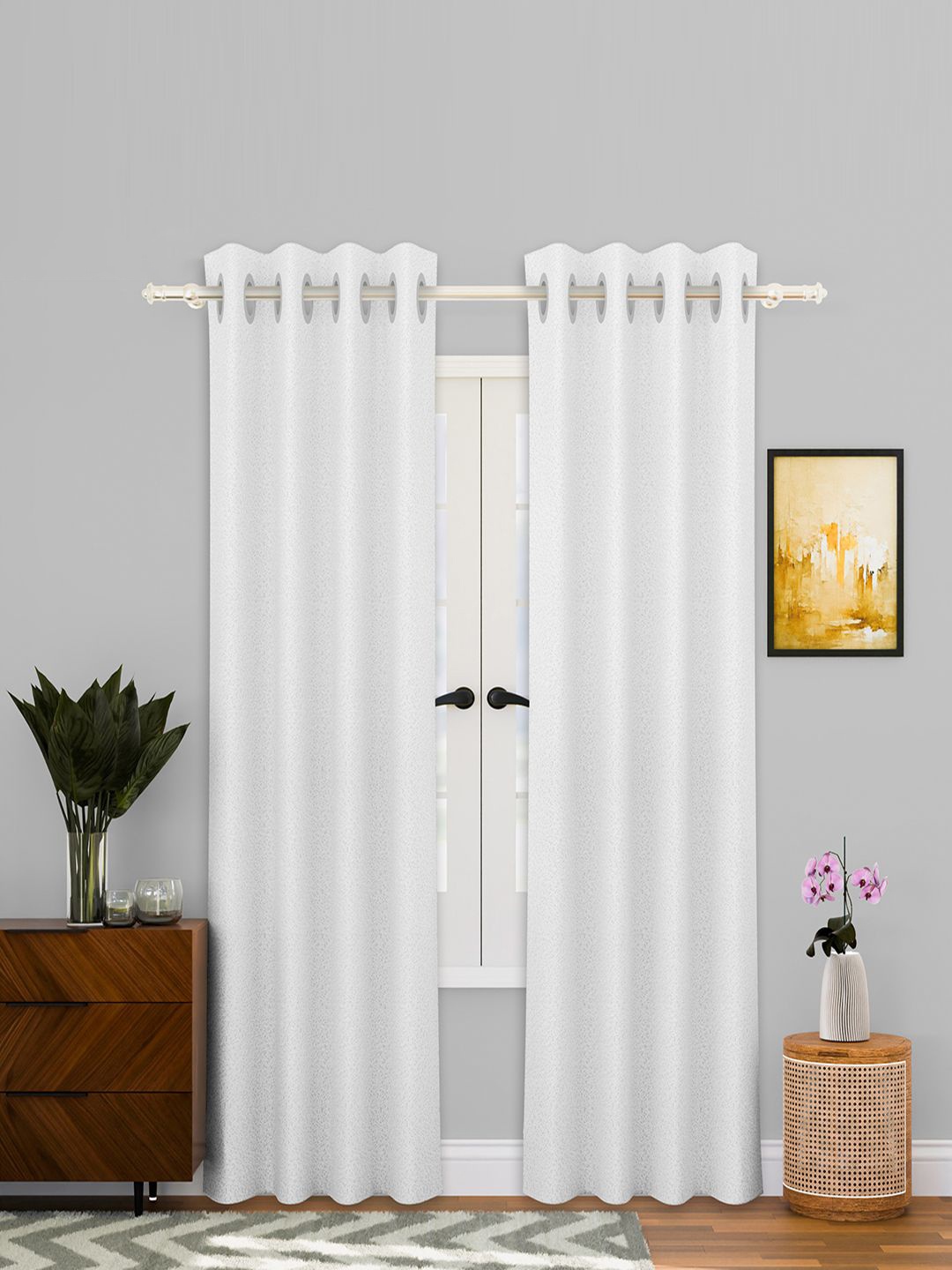 

Kuber Industries White 2 Pieces Self Design Eyelet Cotton Door Curtains