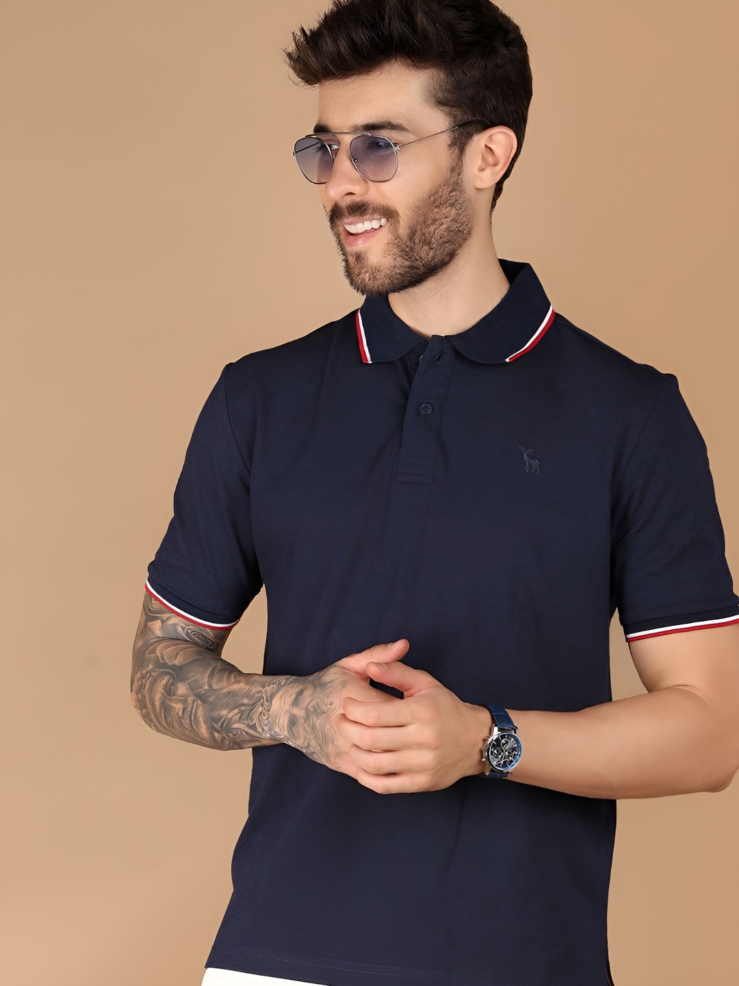 

V-Mart Men Solid Polo Collar T-shirt, Navy blue