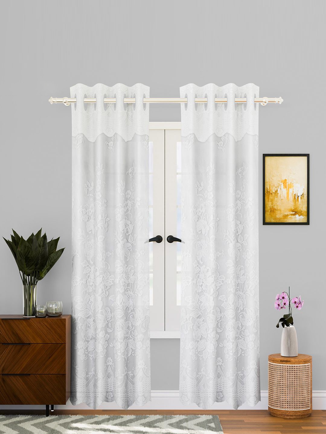 

Kuber Industries White 2 Pieces Self Design Cotton Long Door Curtains