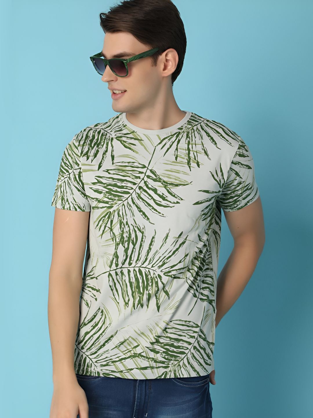 

V-Mart Men Floral Printed Round Neck Cotton T-shirt, Grey