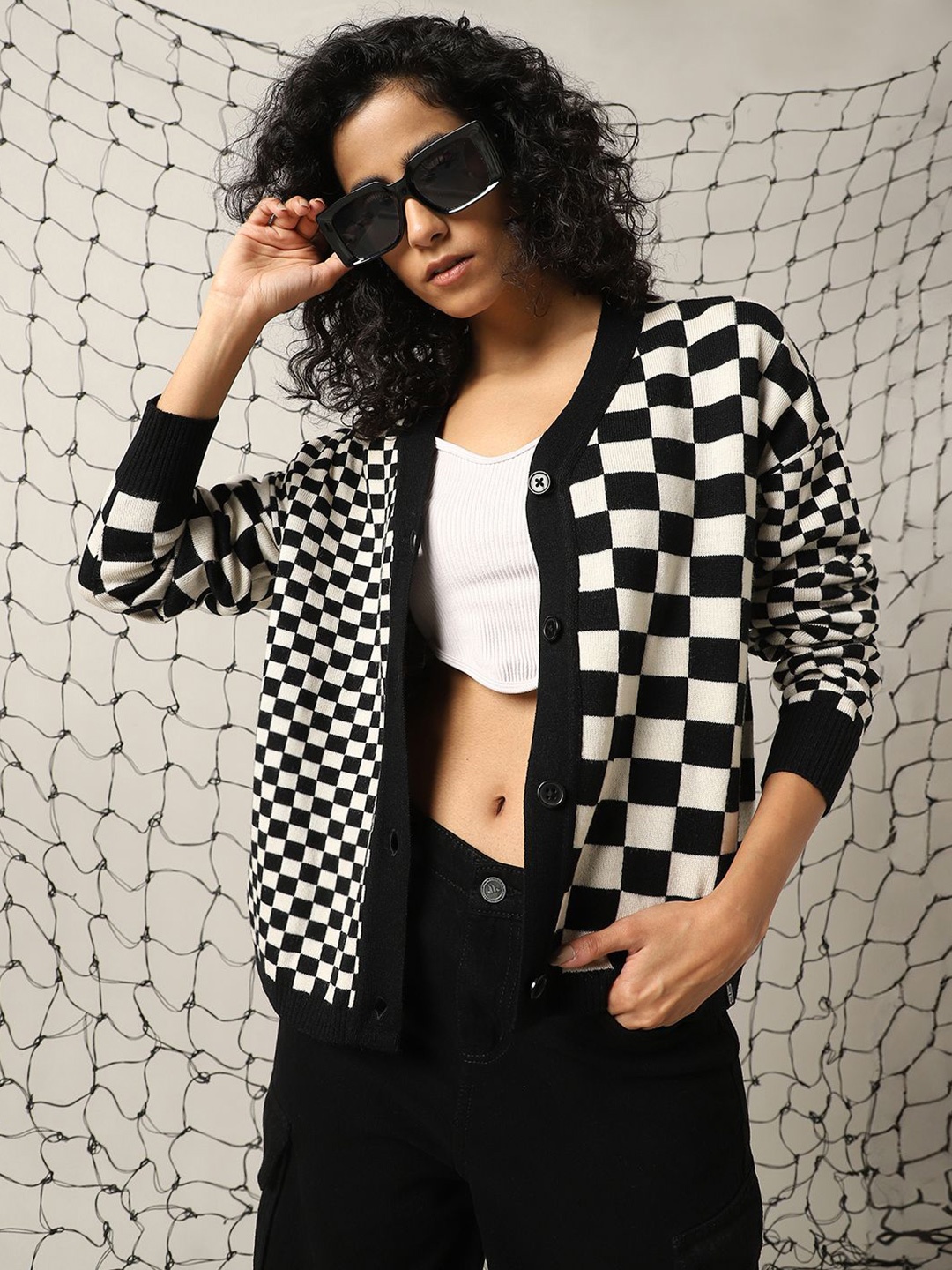 

Hubberholme Women Checked Relax fit Cardigan, Black