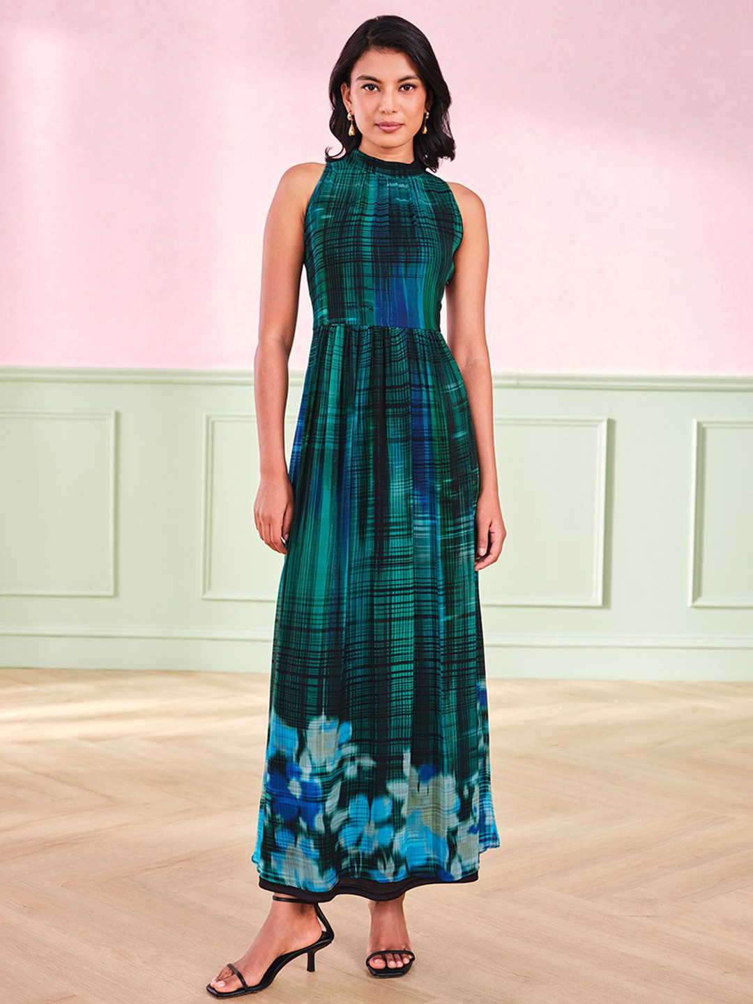

AND Women Tie and Dye Printed Maxi Dress, Green