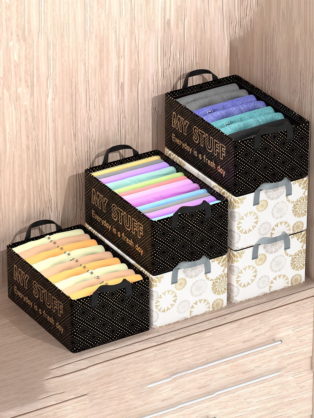 

Kuber Industries Black & White 6 Pieces Drawer Organisers