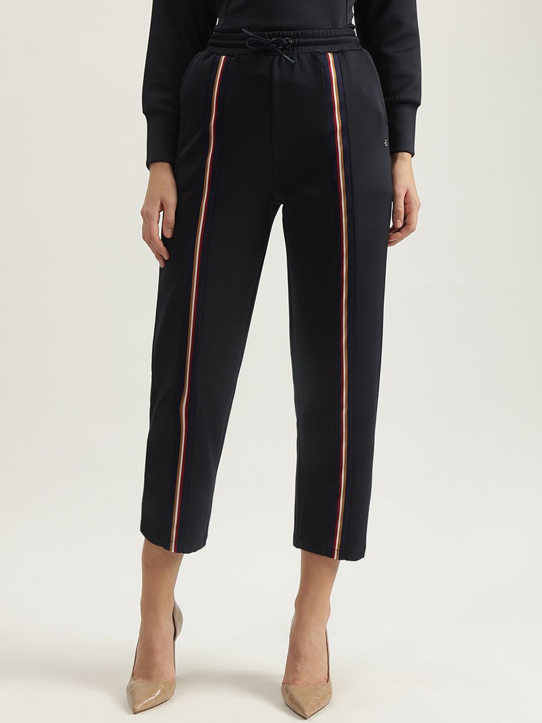 

Iconic Women Straight Fit High-Rise Cotton Trousers, Navy blue