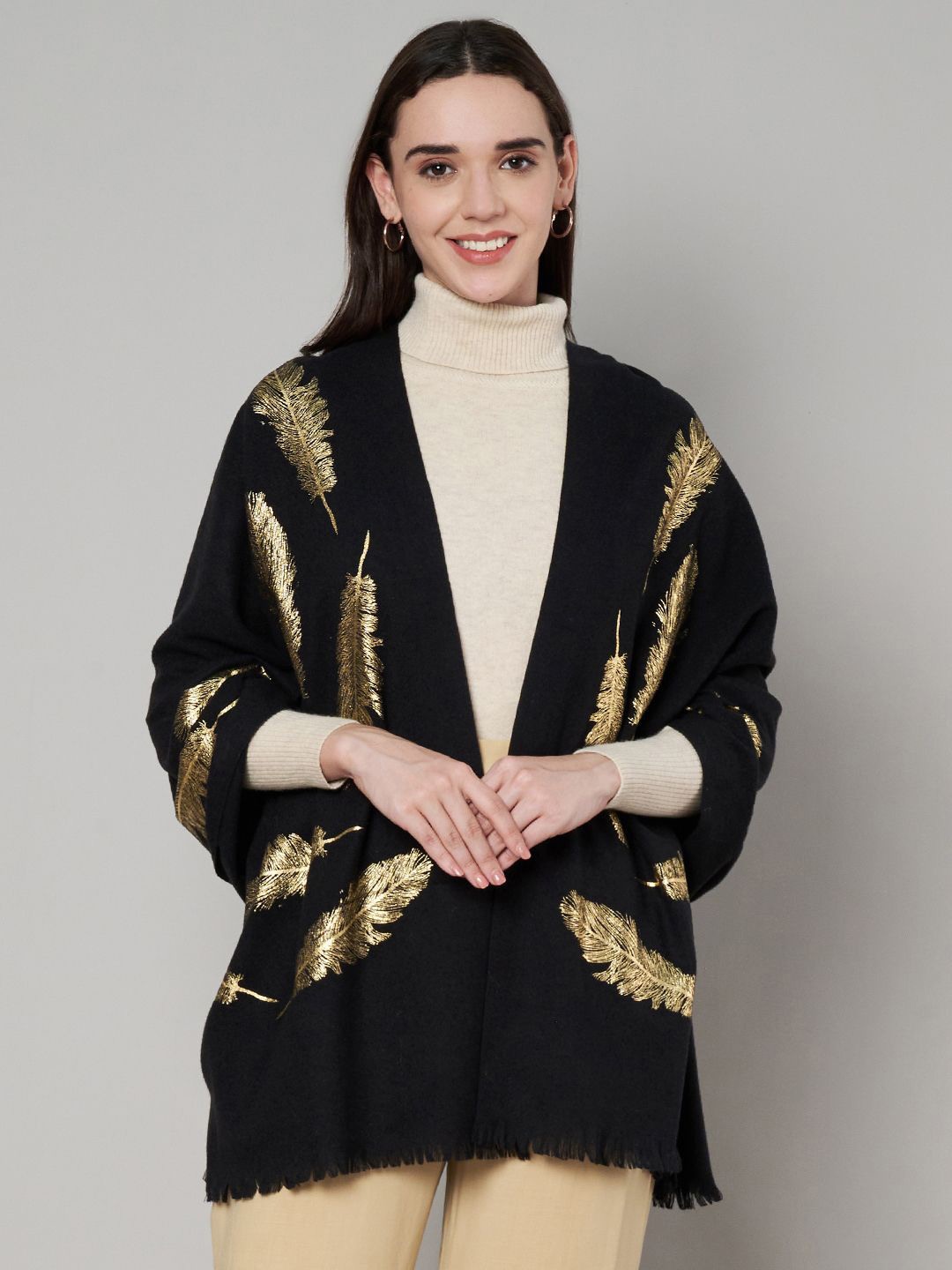 

MUFFLY Women Printed Stole, Black