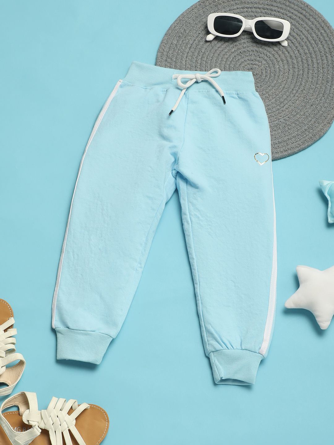 

V-Mart Girls Mid-Rise Cotton Lounge Joggers, Blue