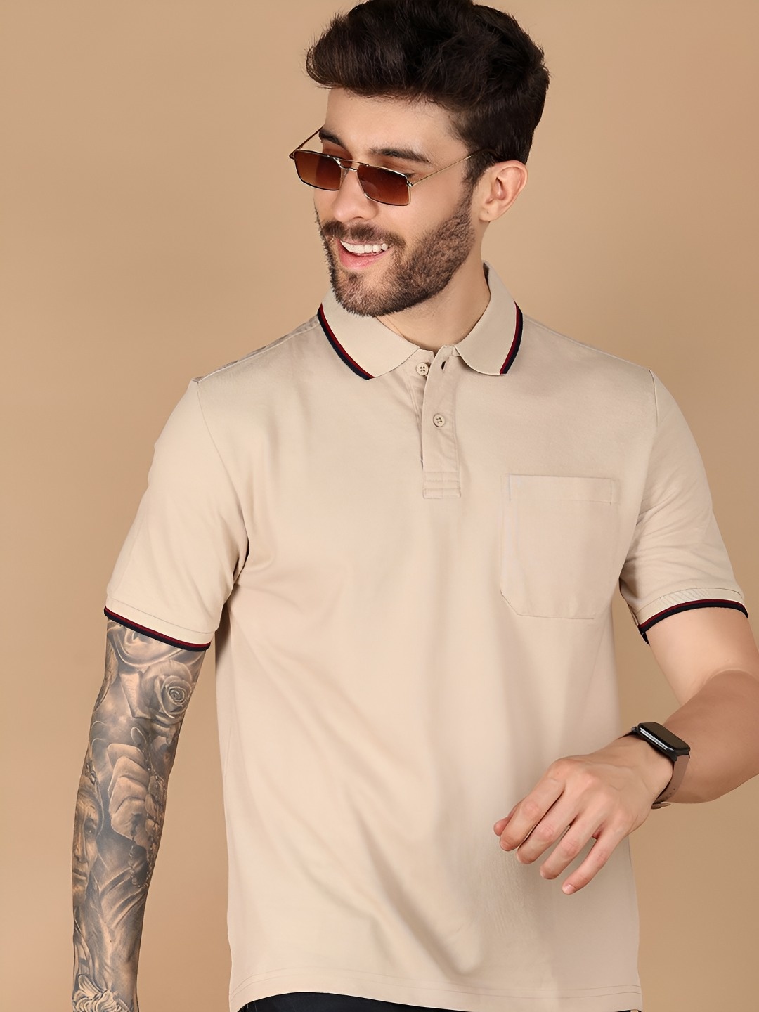 

V-Mart Men Solid Polo Collar T-shirt, Beige