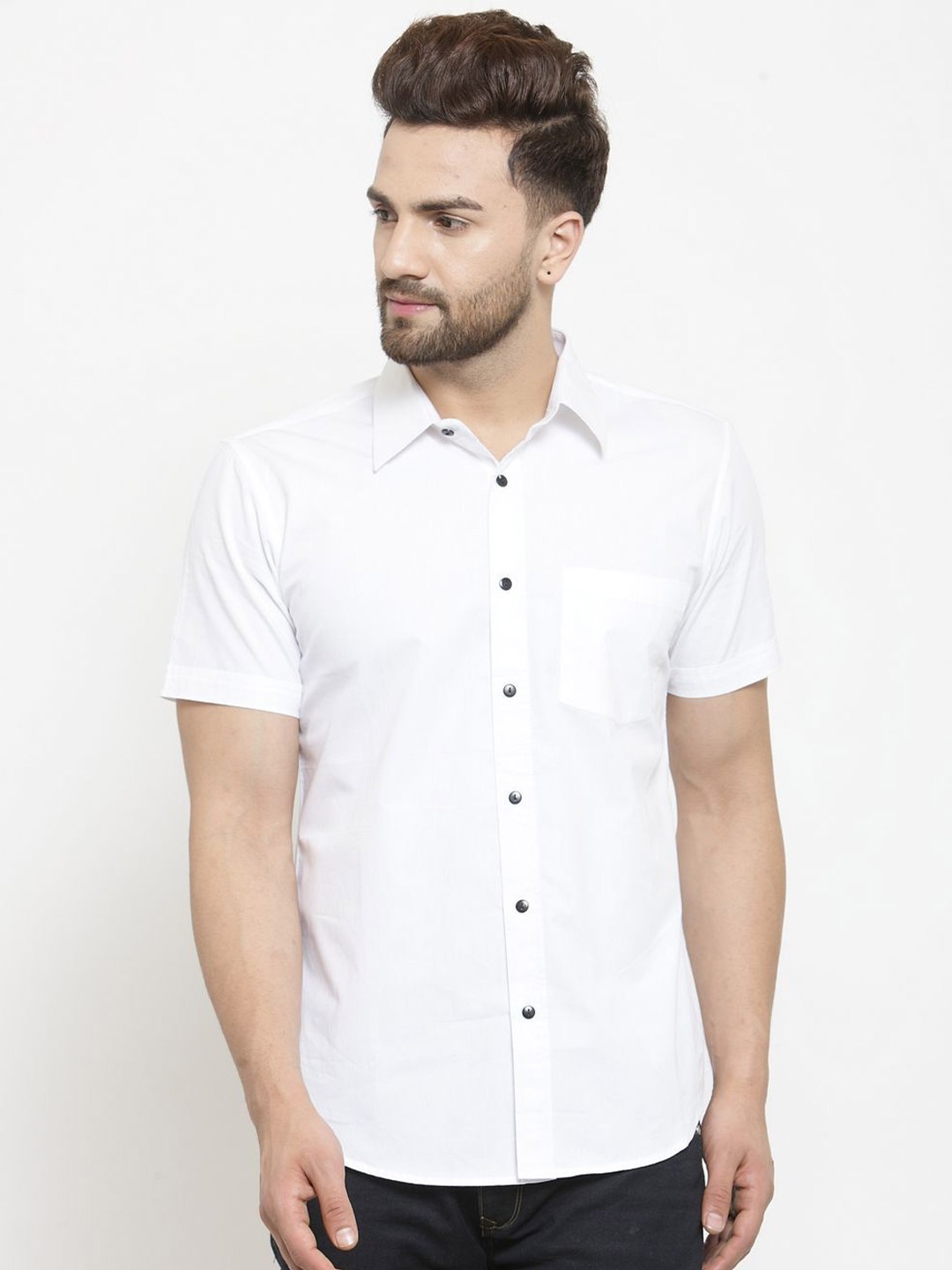

Purple State Men Spread Collar Solid Cotton Slim Fit Casual Shirt, White