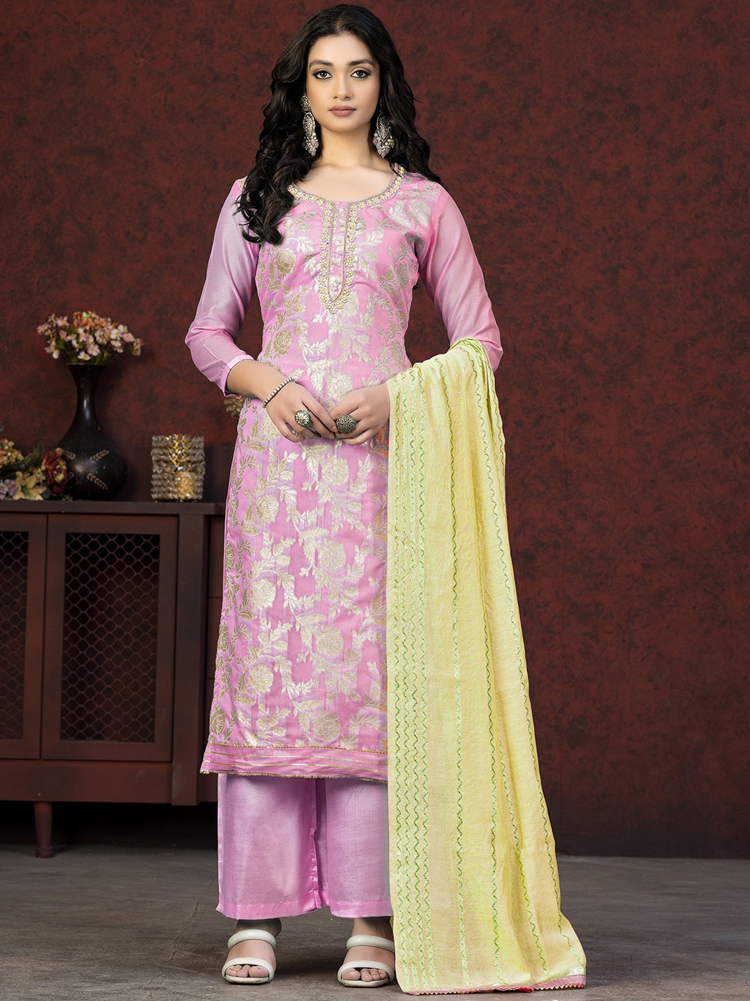 

Maroosh Ethnic Motifs Embroidered Unstitched Dress Material, Pink