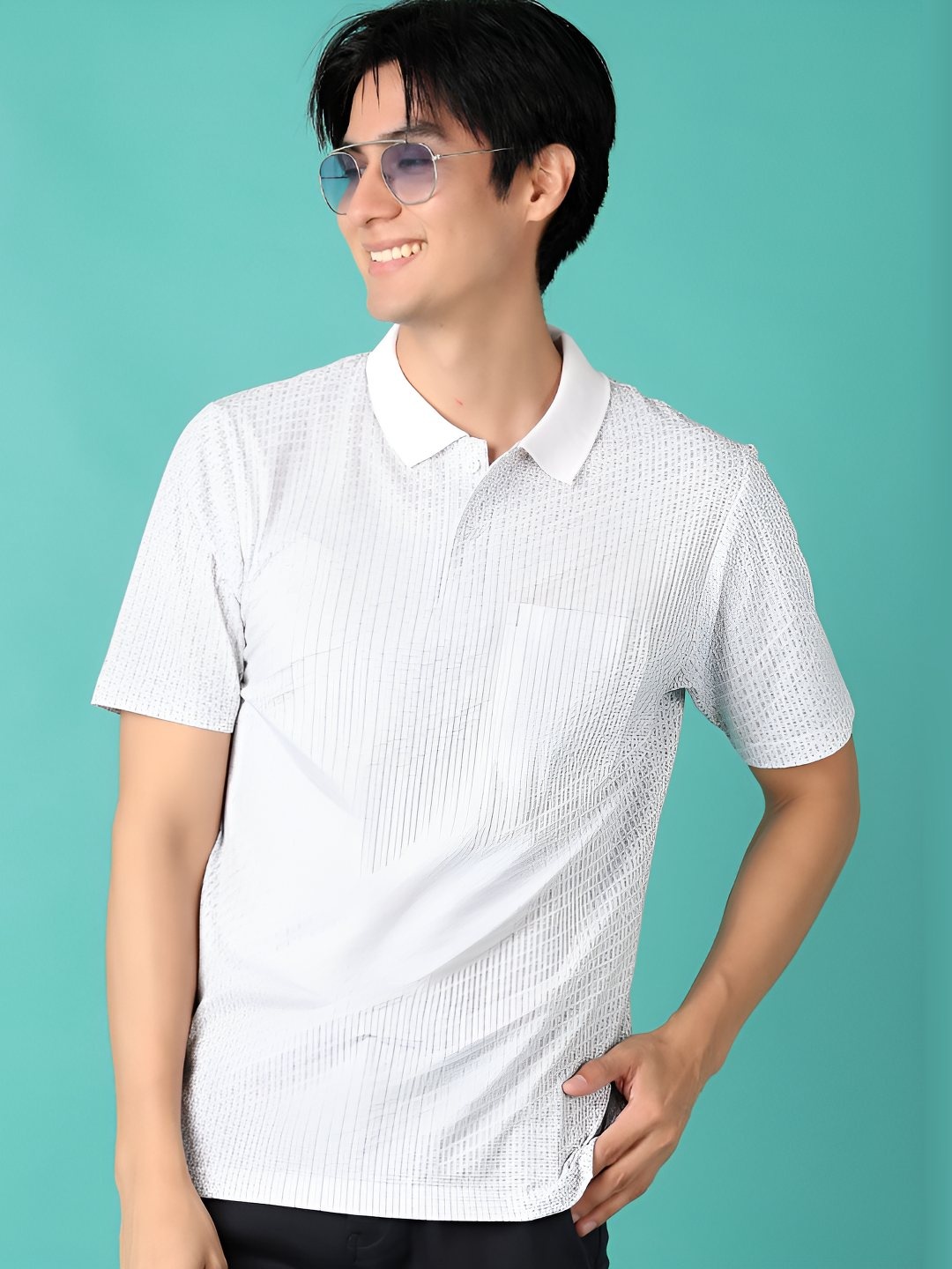 

V-Mart Men Printed Polo Collar Slim Fit T-shirt, White