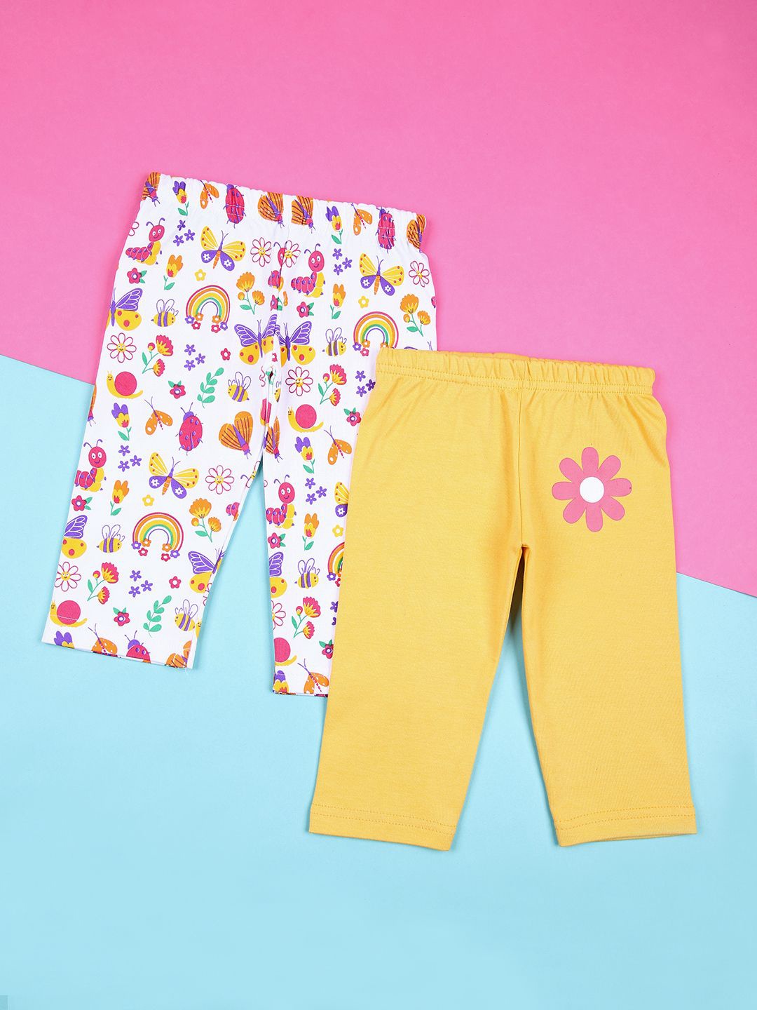

V-Mart Infant Pack Of 2 Printed Cotton Lounge Pants, Yellow