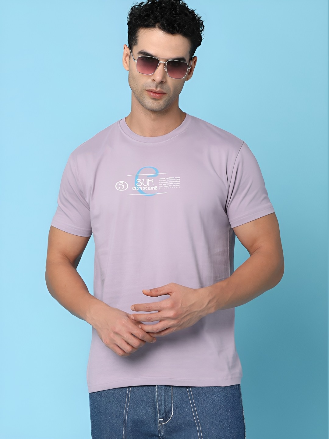 

V-Mart Men Typography Printed Round Neck Cotton T-shirt, Lavender