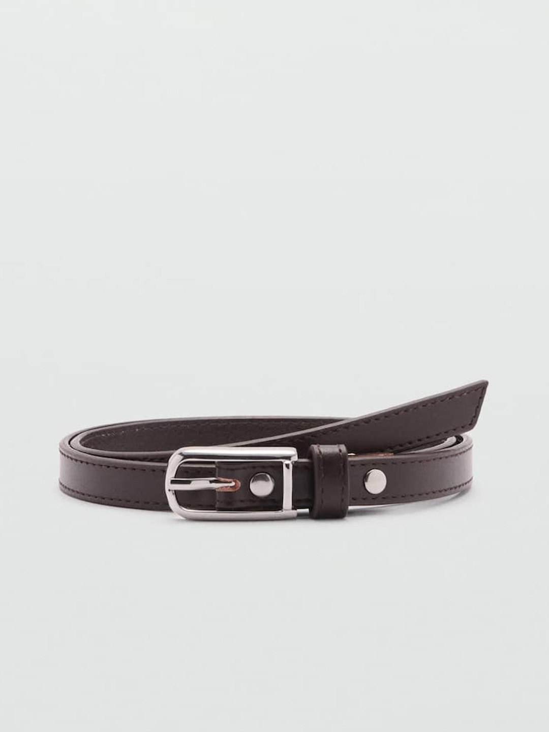 

MANGO Women Slim Leather Belt, Brown