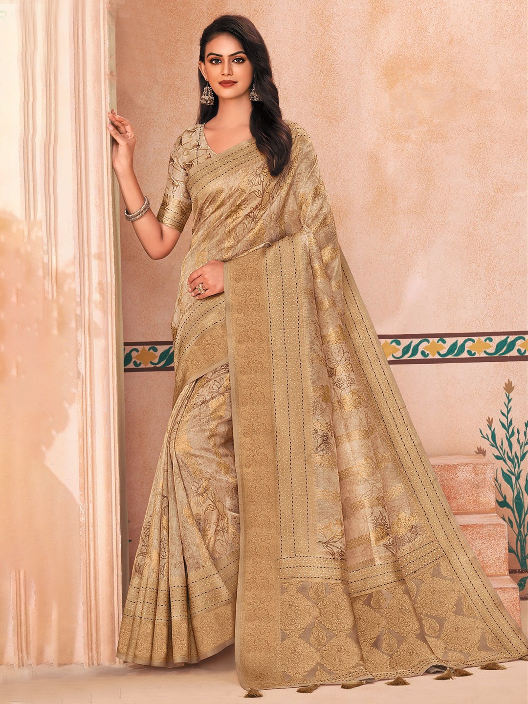 

MAHALASA Womens Silk Saree, Beige