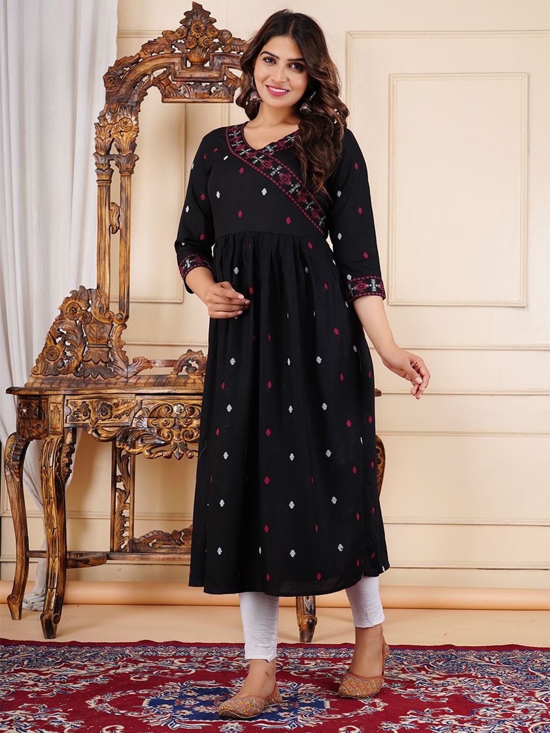 

KALINI Women Woven Design Kurta, Black