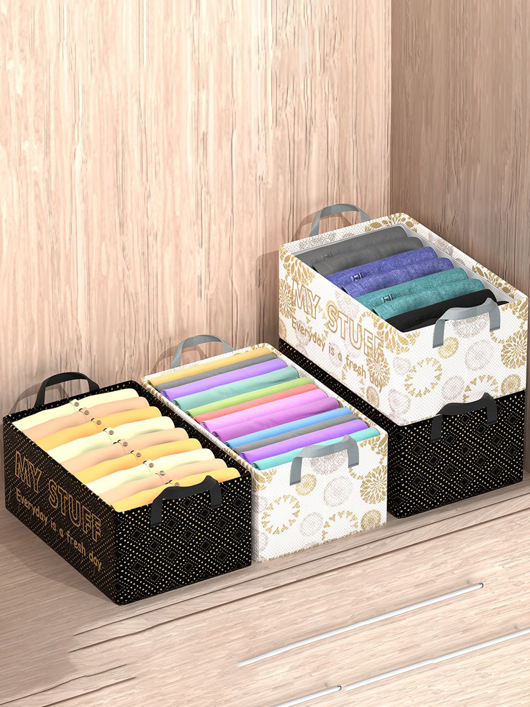 

Kuber Industries Black & White 4 Pieces Drawer Organisers