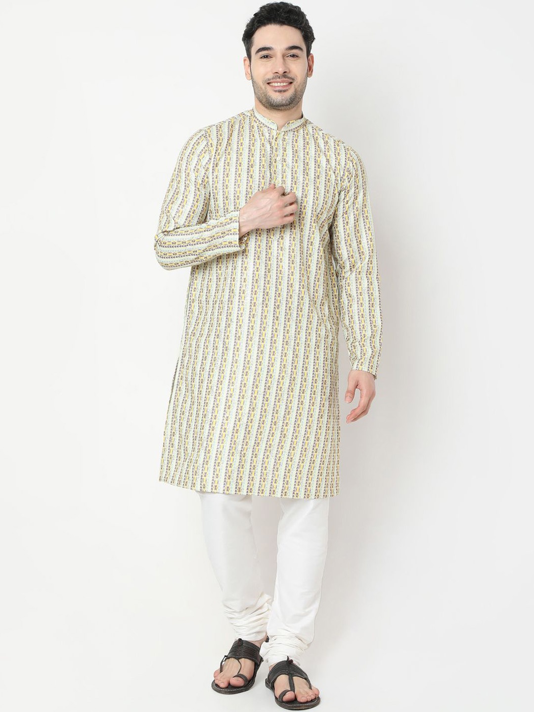 

Ethnicity Geometric Printed Mandarin Collar Straight Kurta, Yellow