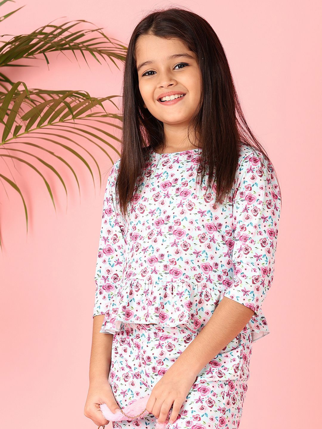 

V-Mart Girls Floral Printed Top With Trouser, White